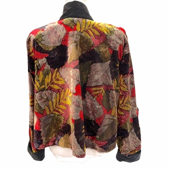 VINTAGE Lira Velvet Leaf Print Swing Jacket SZ S - Picture 2 of 6
